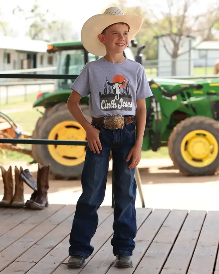 Cinch Youth Skull In The Sun Tee Grey