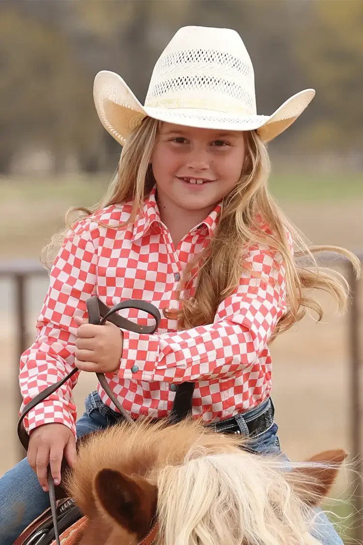 Cruel Denim Youth Checker Snap Coral