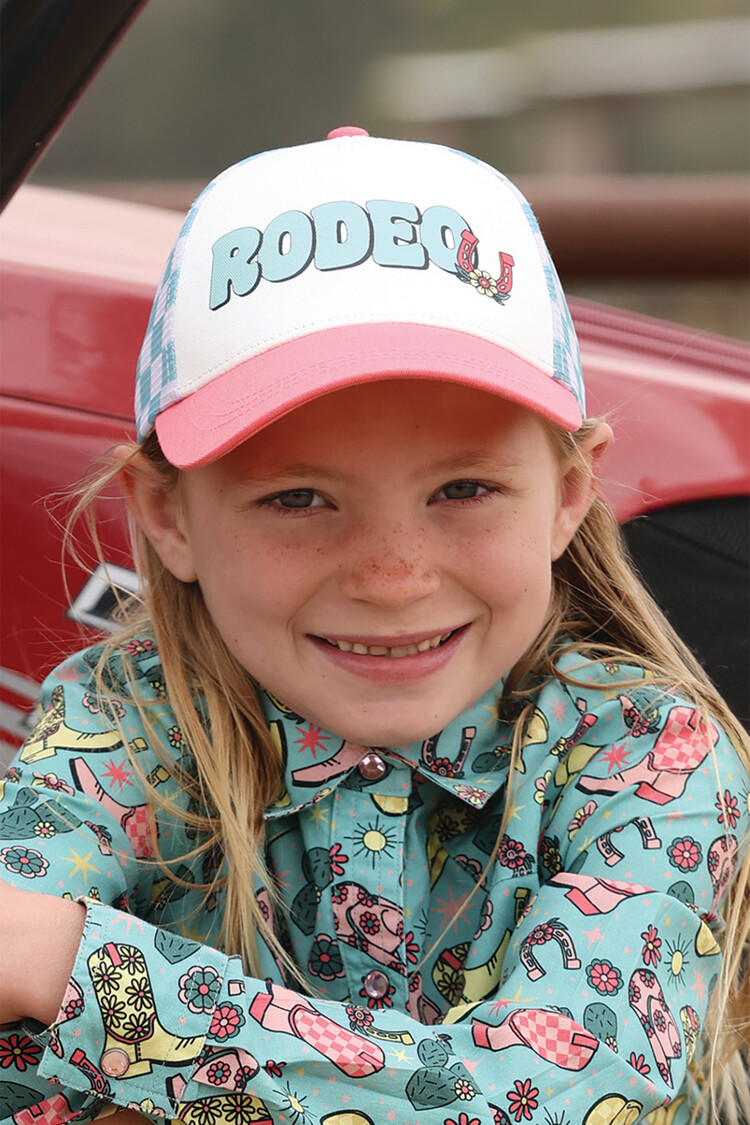 Cruel Denim Youth Coral Teal Plaid Rodeo Cap