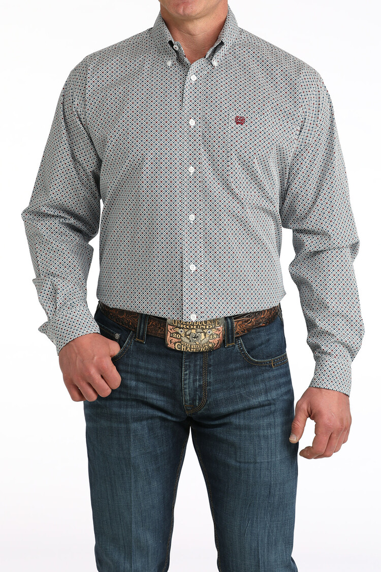 Cinch Button Down Clover Diamonds White