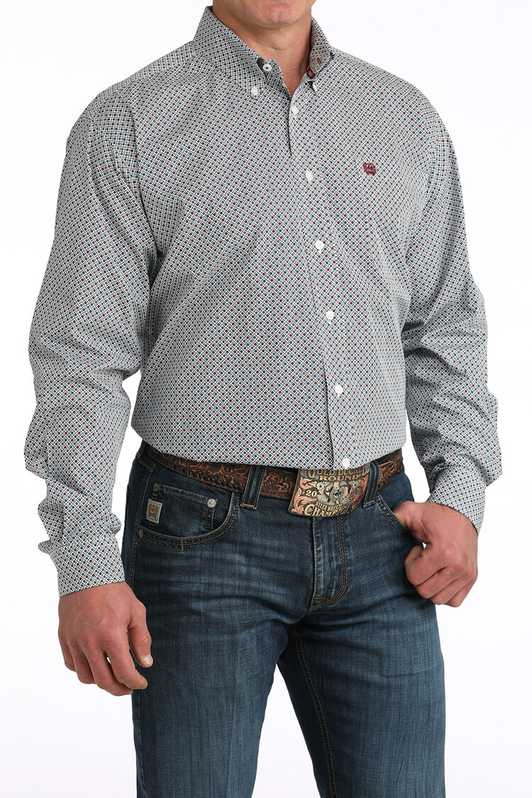 Cinch Button Down Clover Diamonds White