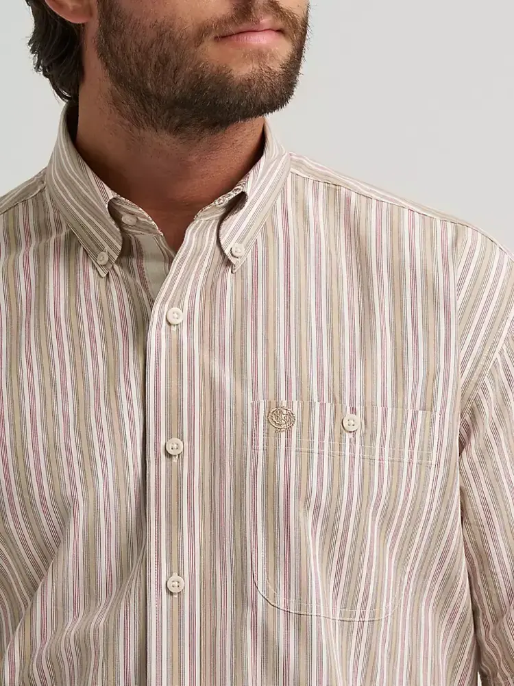 Wrangler George Strait One Pocket Button Down Sand Stripes