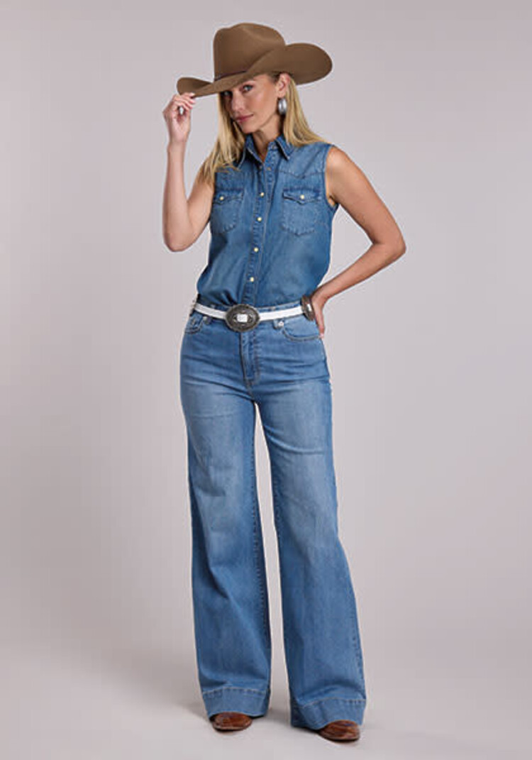 Stetson Denim Sleeveless Snap Embroidered Back