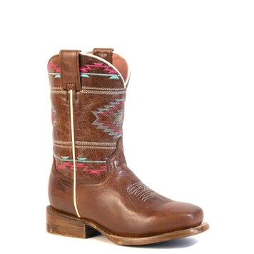 Roper Youth Arizona Waxy Brown Aztec Embroidery