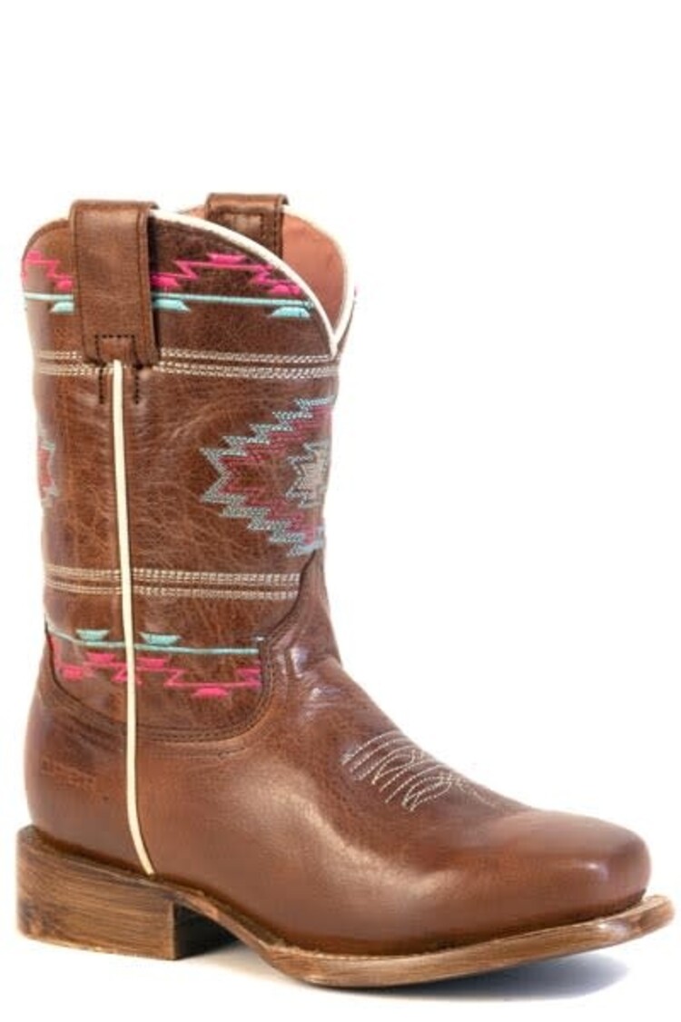 Roper Youth Arizona Waxy Brown Aztec Embroidery