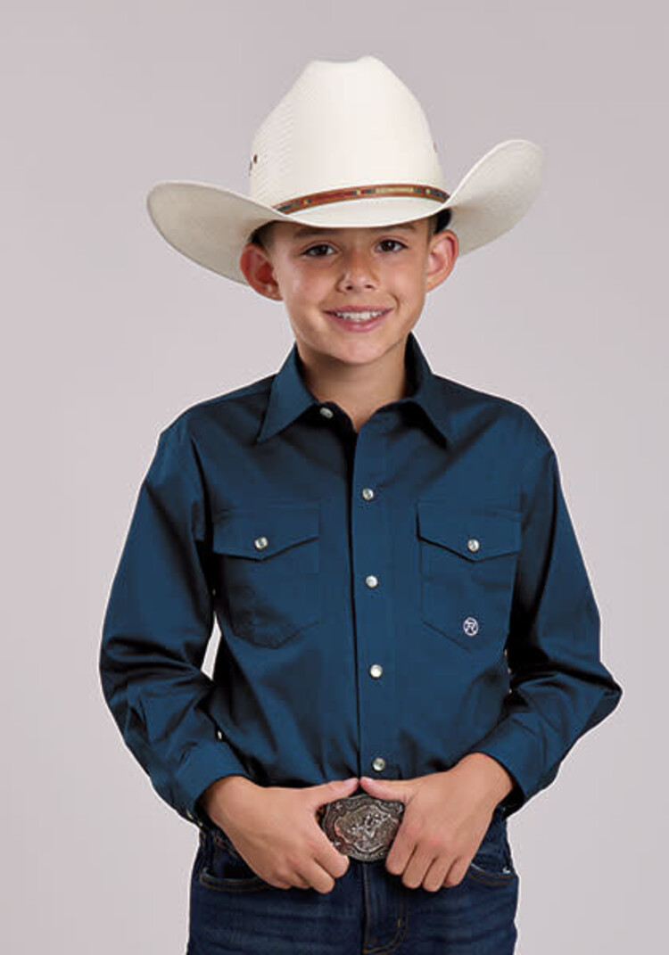 Roper Youth Amarillo Stretch Solid Navy Snap