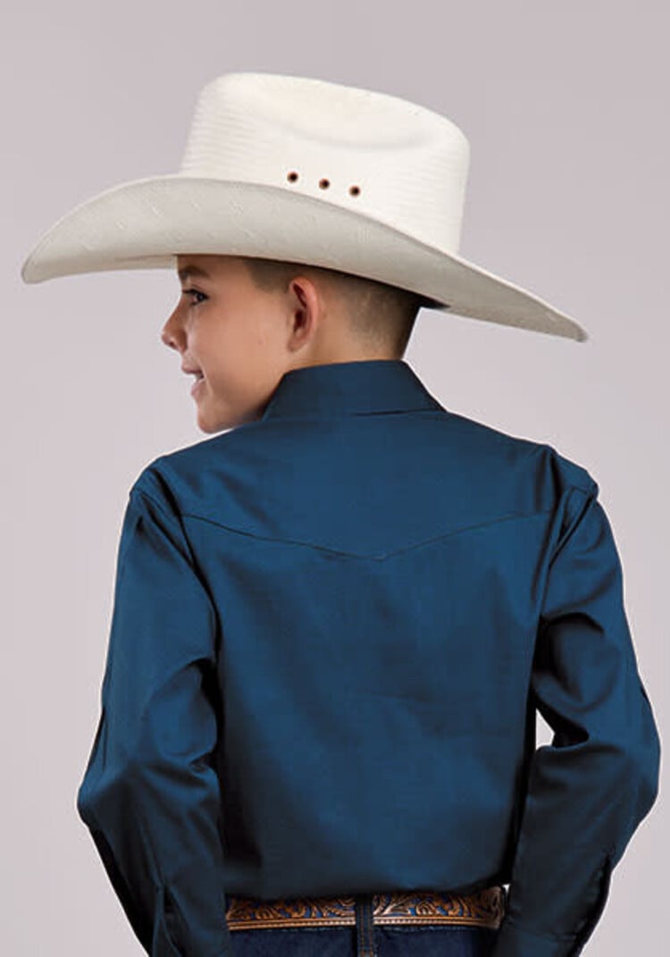 Roper Youth Amarillo Stretch Solid Navy Snap