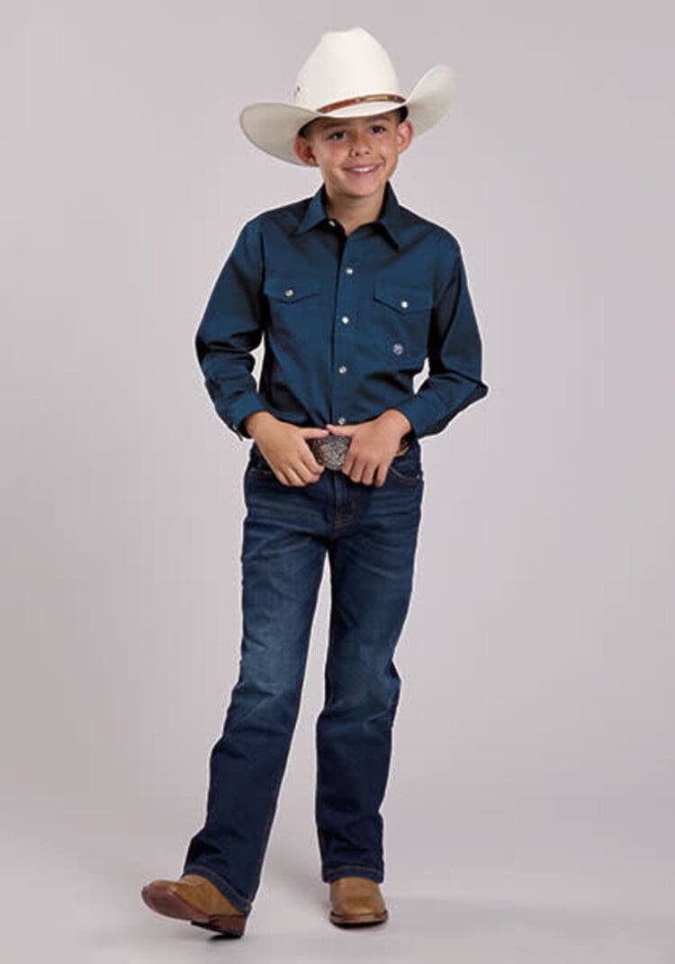 Roper Youth Amarillo Stretch Solid Navy Snap