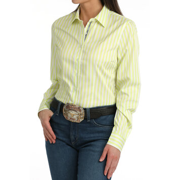 Cinch Tencel Arena Fit Button Down Lime Stripe