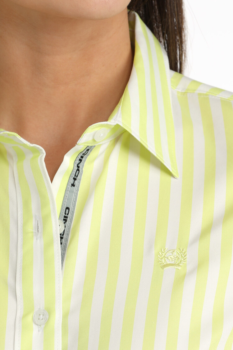 Cinch Tencel Arena Fit Button Down Lime Stripe