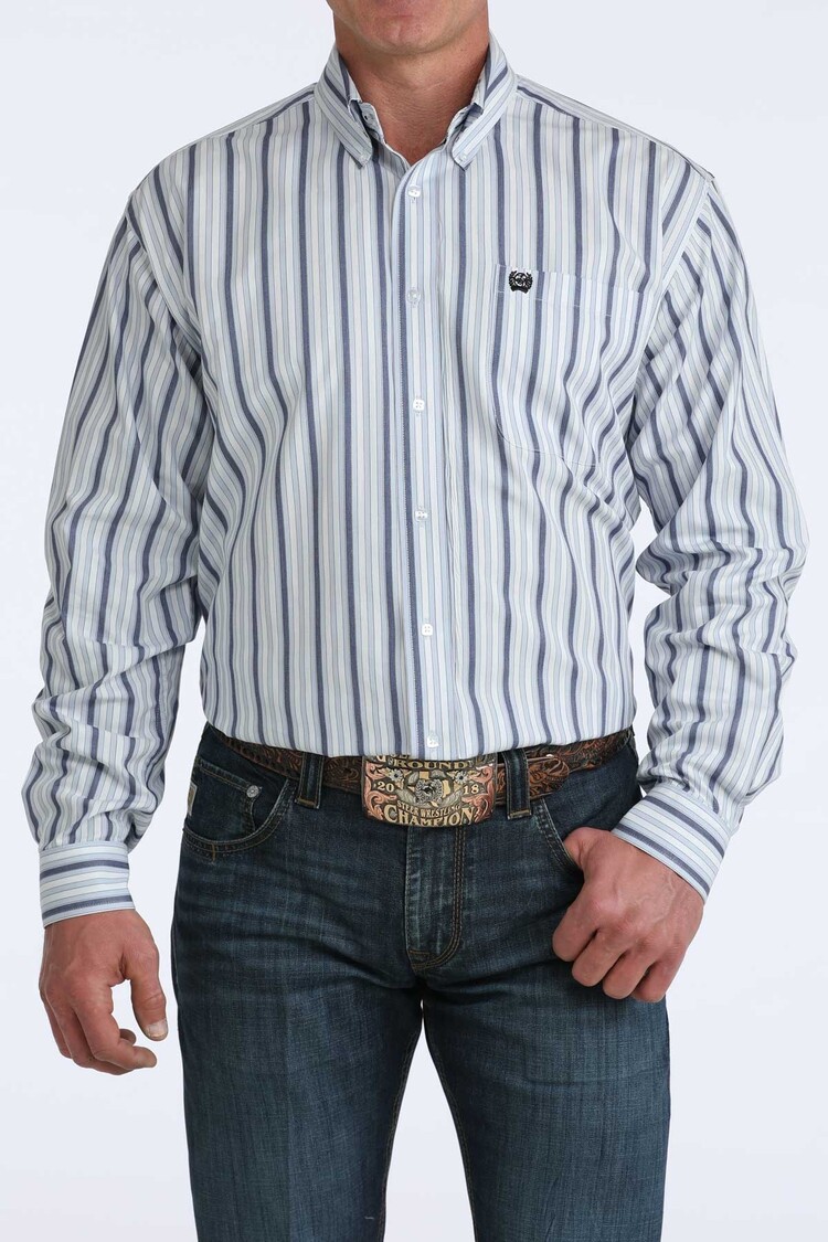 Cinch Light Blue Sporty Stripe Button Down