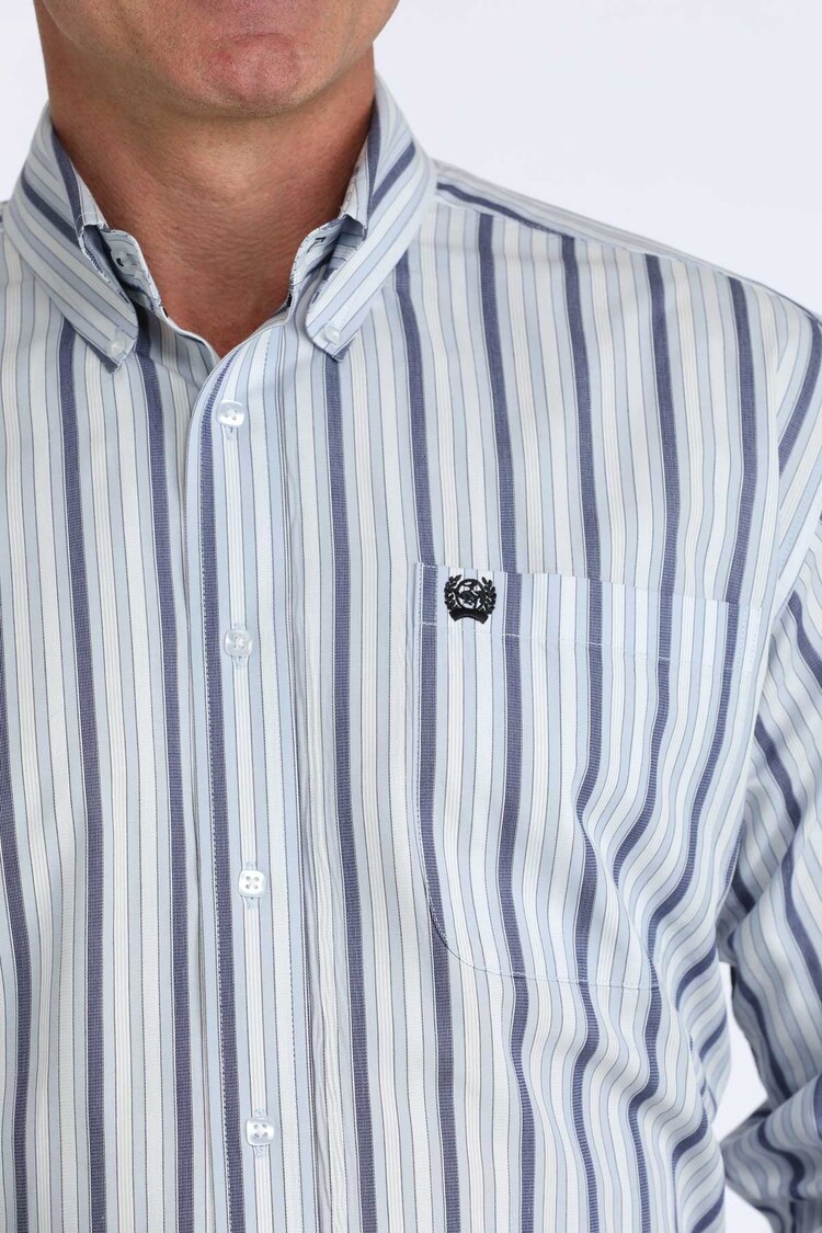 Cinch Light Blue Sporty Stripe Button Down