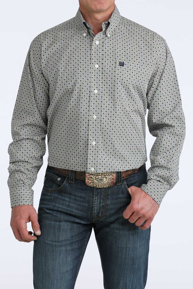 Cinch Blue Yellow Circle Dot Button Down
