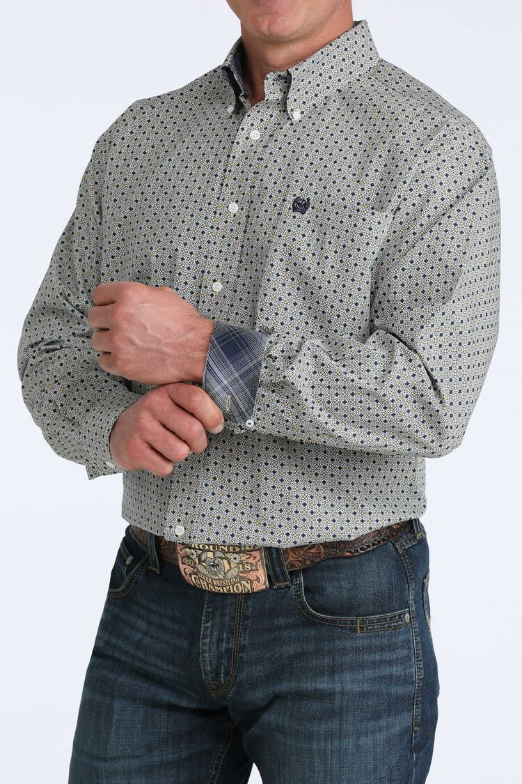 Cinch Blue Yellow Circle Dot Button Down