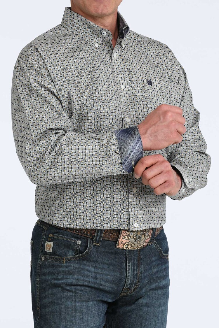 Cinch Blue Yellow Circle Dot Button Down