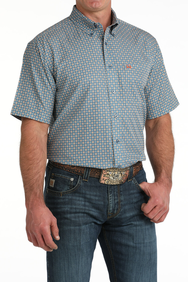Cinch Arenaflex Blue Design Button Down