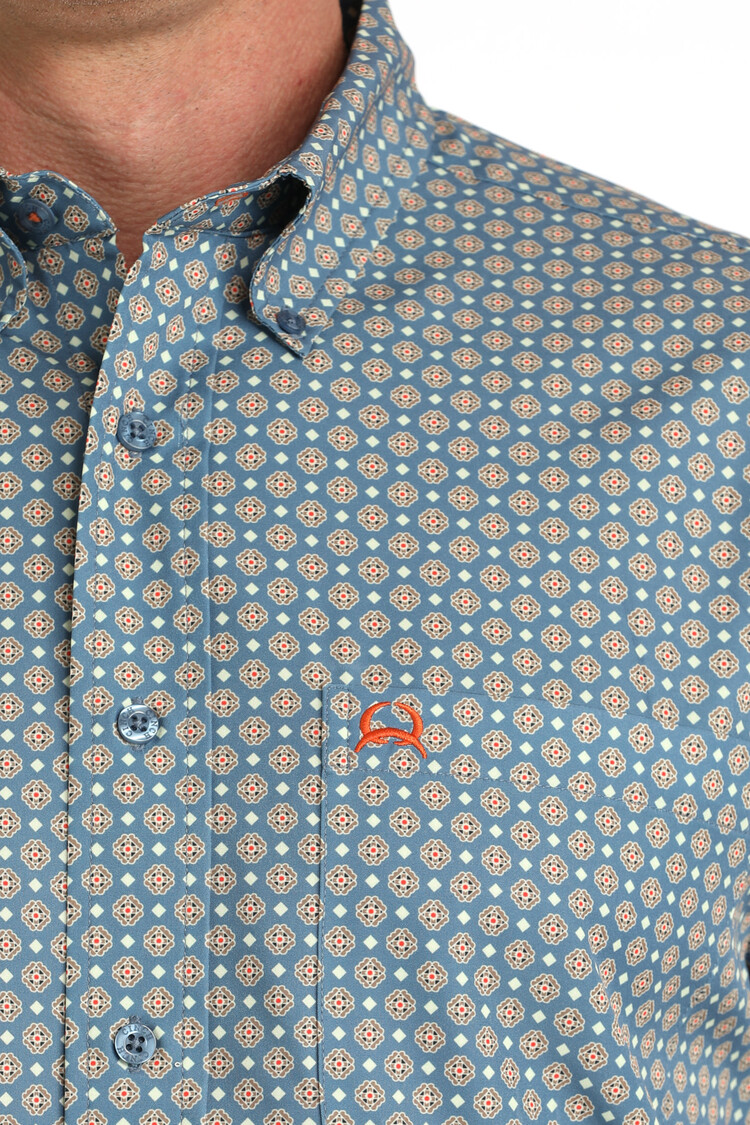 Cinch Arenaflex Blue Design Button Down