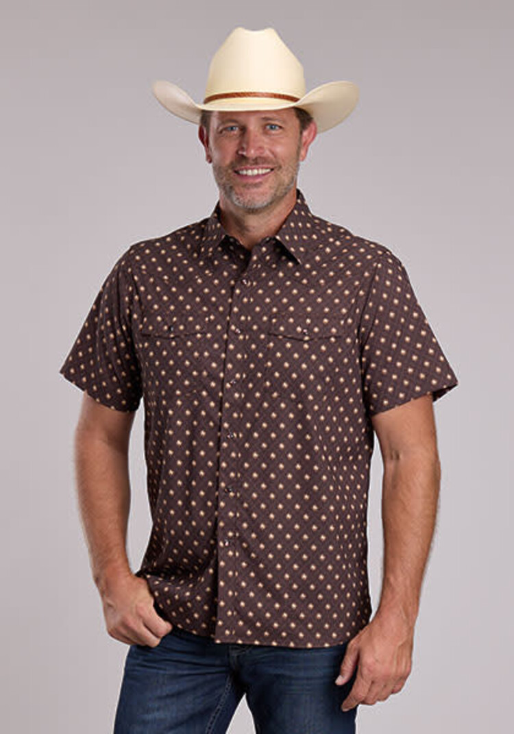 Roper Two Pocket Snap Western Argyle Brown