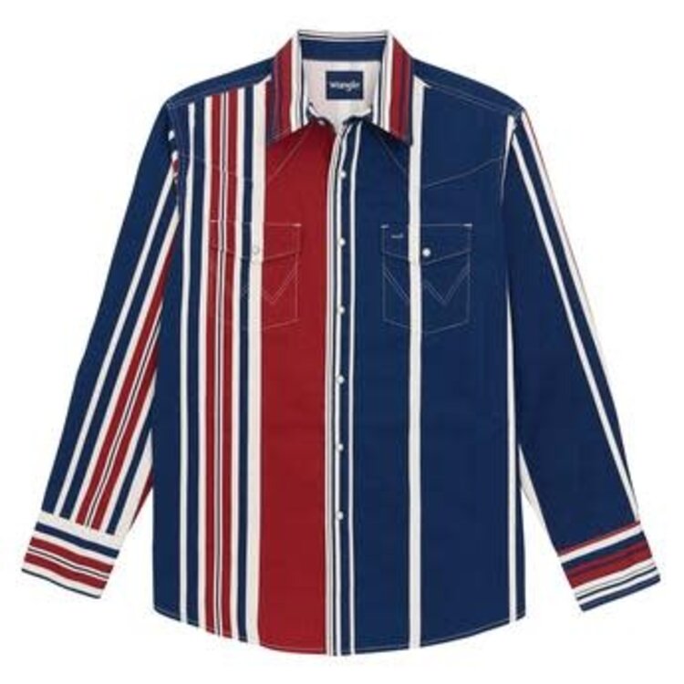 Wrangler Vintage Inspired Snap Blue Multi Stripe