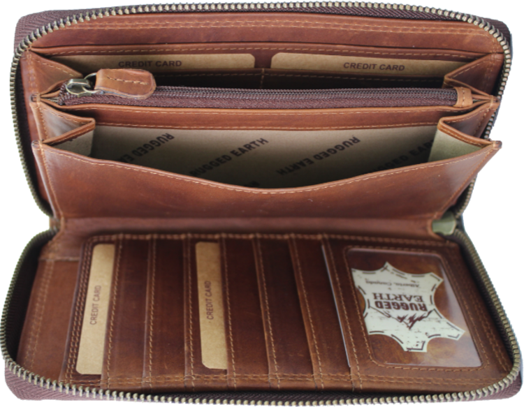 Rugged Earth Leather Zippered Wallet Brown