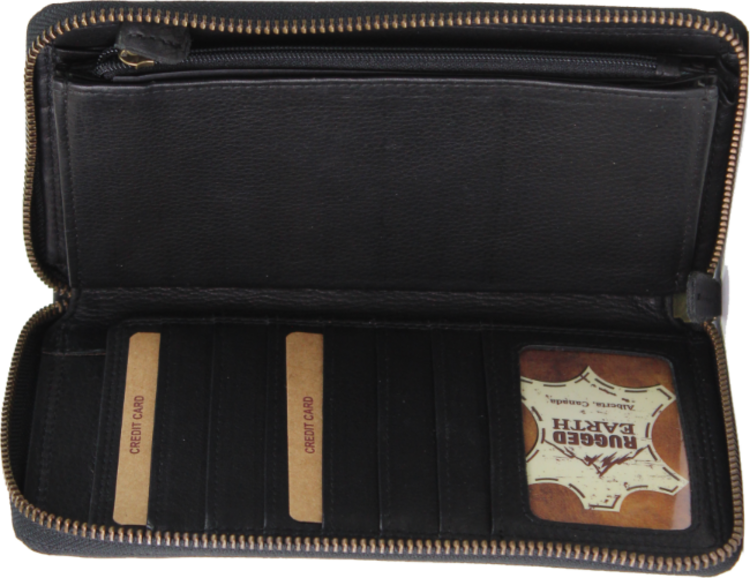 Rugged Earth Leather Zippered Wallet Black