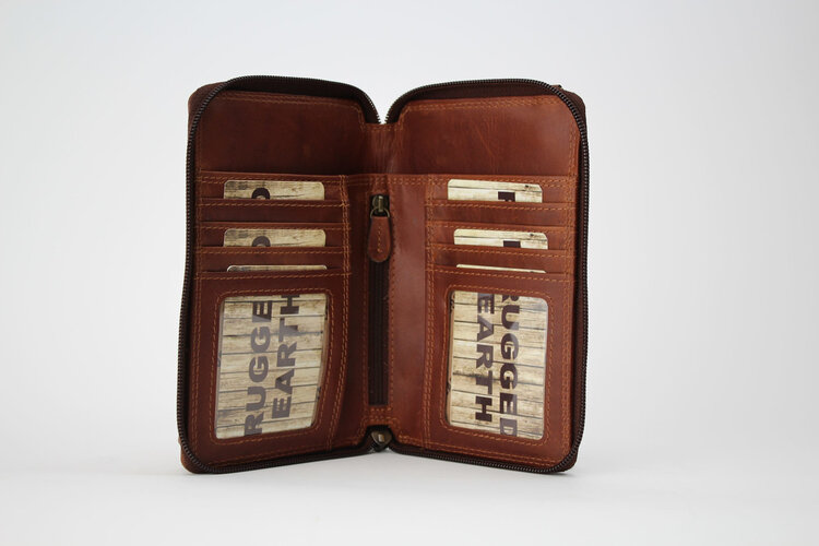 Rugged Earth Leather Purse W/ Cell Phone Holder Brown