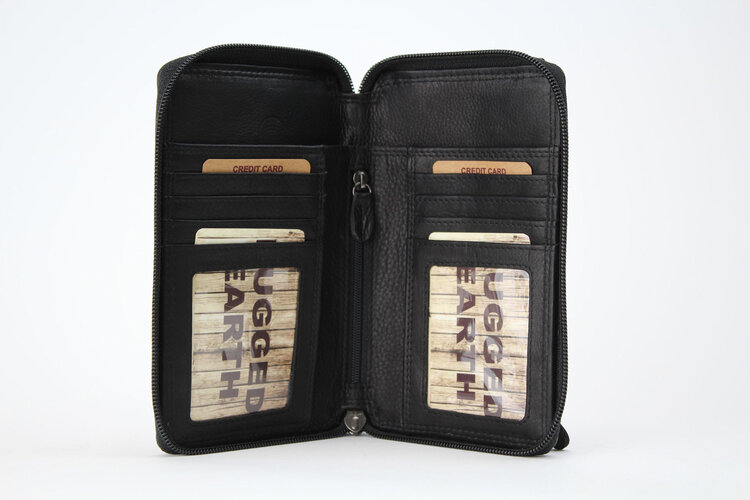 Rugged Earth Leather Purse W/ Cell Phone Holder Black