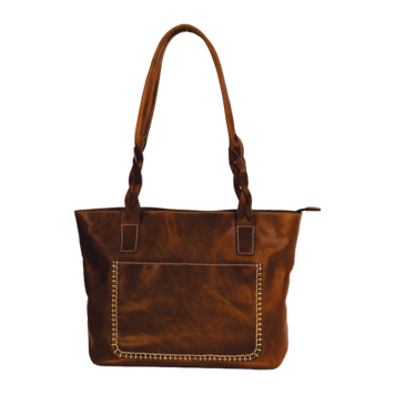 Rugged Earth Leather Handbag W/ Top Zipper