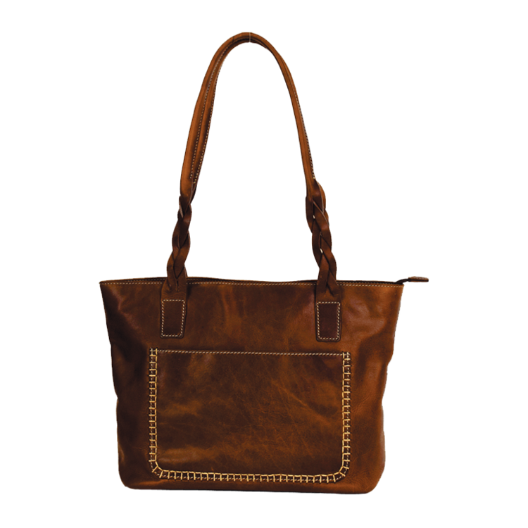 Rugged Earth Leather Handbag W/ Top Zipper