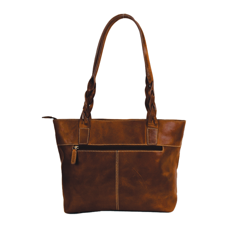 Rugged Earth Leather Handbag W/ Top Zipper
