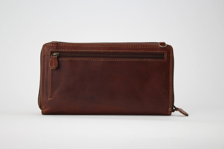 Rugged Earth Leather Horizontal Organizer Purse Brown