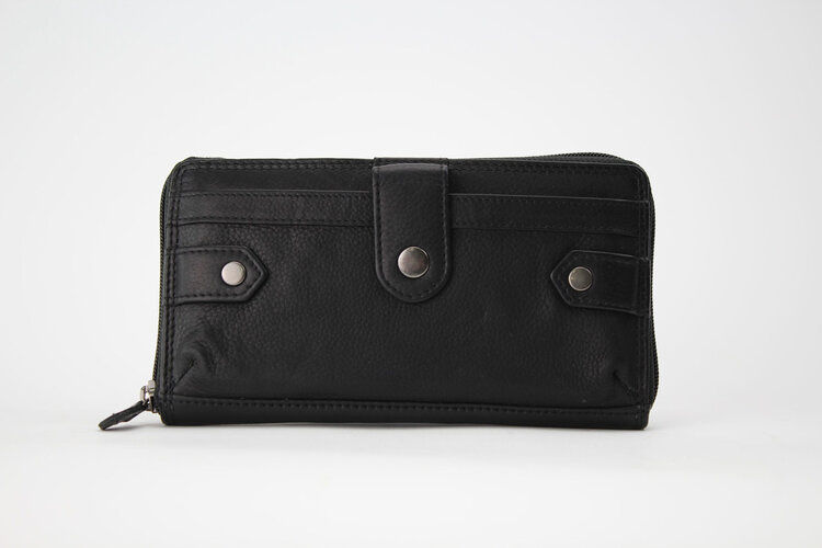 Rugged Earth Leather Horizontal Organizer Purse Black
