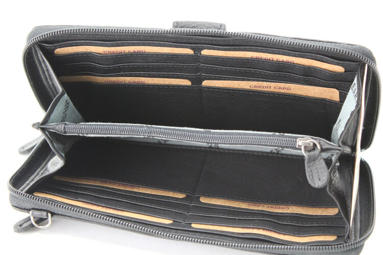 Rugged Earth Leather Horizontal Organizer Purse Black