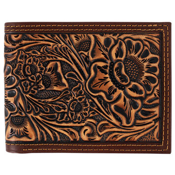 Justin Bifold Wallet Tan Floral Tooling