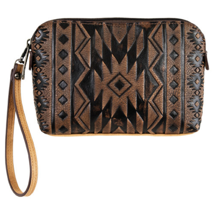 Justin Cosmetic Pouch Brown Southwestern  Emboss