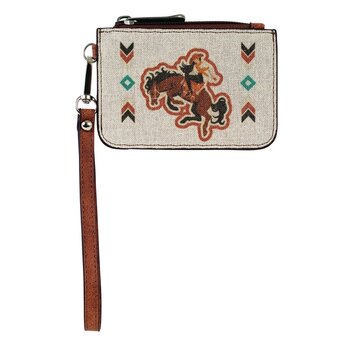 Justin Mini Card Wallet Canvas W/ Bronco Cowgirl