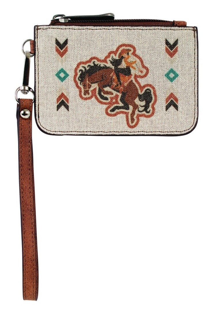 Justin Mini Card Wallet Canvas W/ Bronco Cowgirl