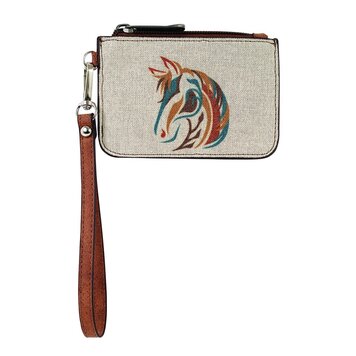 Justin Mini Card Wallet Canvas W/ Horse Head