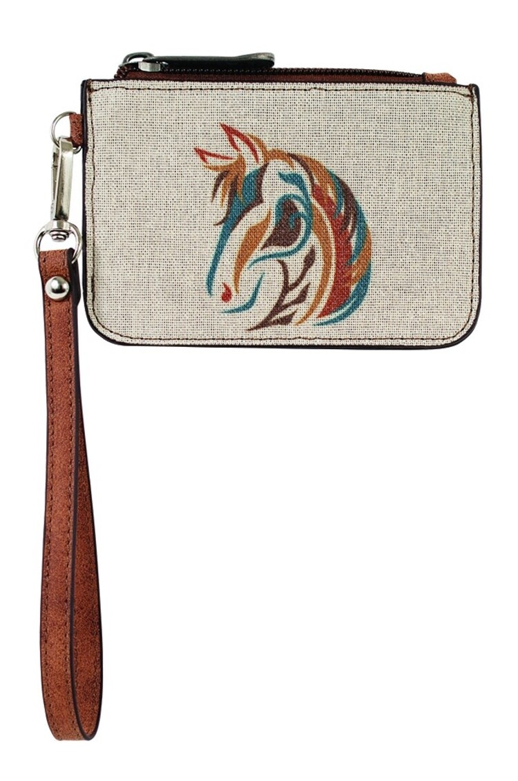 Justin Mini Card Wallet Canvas W/ Horse Head