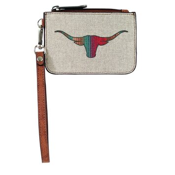 Justin Mini Card Wallet Canvas W/ Striped Longhorn