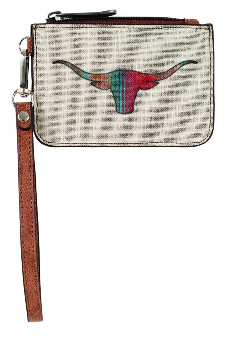 Justin Mini Card Wallet Canvas W/ Striped Longhorn