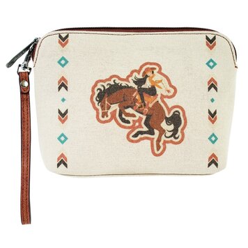 Justin Cosmetic Pouch Canvas W/ Bronco Cowgirl