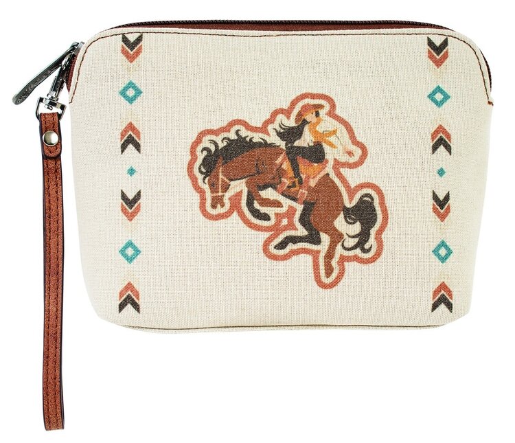 Justin Cosmetic Pouch Canvas W/ Bronco Cowgirl