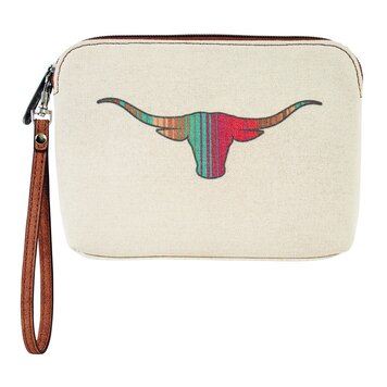 Justin Cosmetic Pouch Canvas W/ Striped Longhorn
