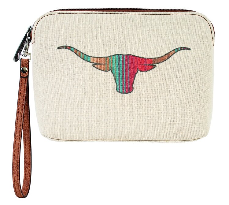 Justin Cosmetic Pouch Canvas W/ Striped Longhorn