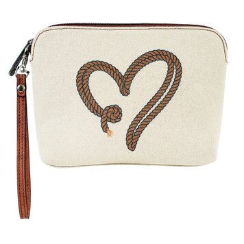 Justin Cosmetic Pouch Canvas W/ Brown Rope Heart