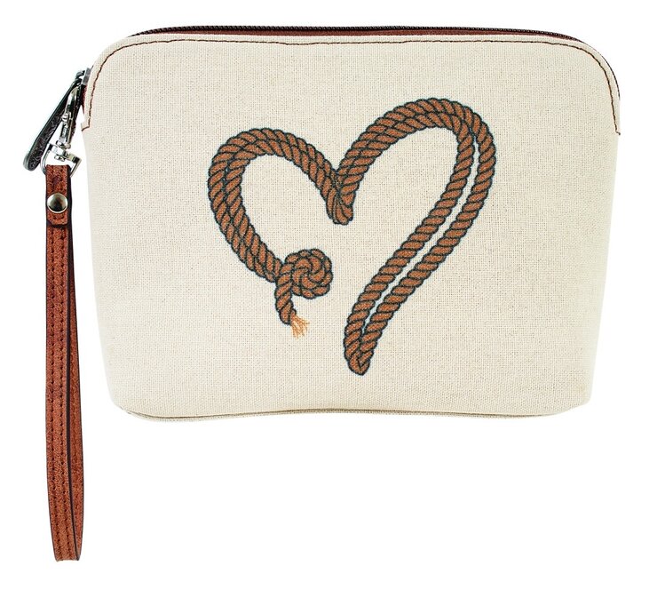 Justin Cosmetic Pouch Canvas W/ Brown Rope Heart