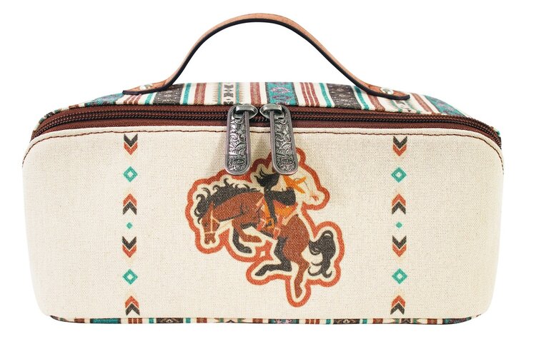 Justin Cosmetic Case Canvas W/ Bronco Cowgirl