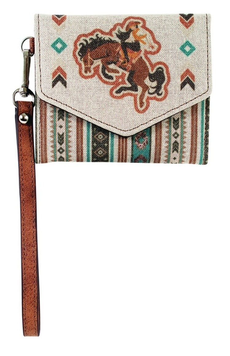 Justin Mini Wallet Canvas W/ Bronco Cowgirl