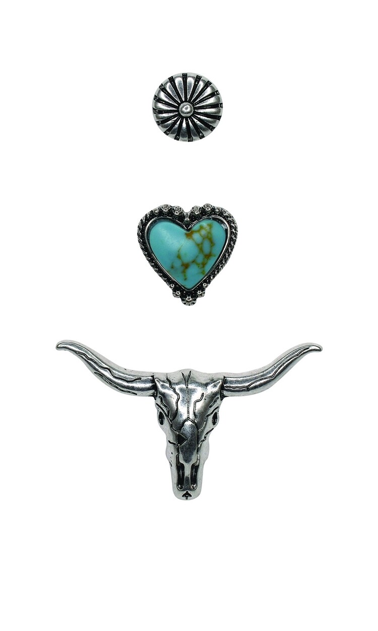 Justin 3 Pack Hat Pin Faux Turquoise Heart